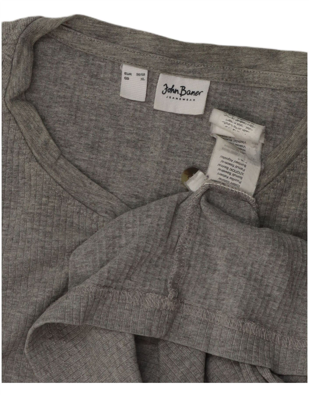 JOHN BANER Mens Top Long Sleeve XL Grey Cotton