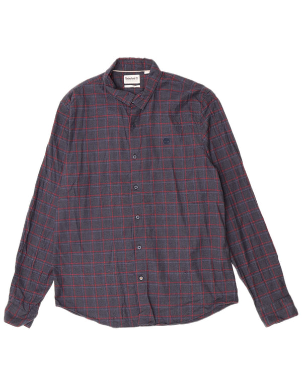 Timberland Mens Slim Fit Flannel Shirt Large Navy Blue Check Cotton