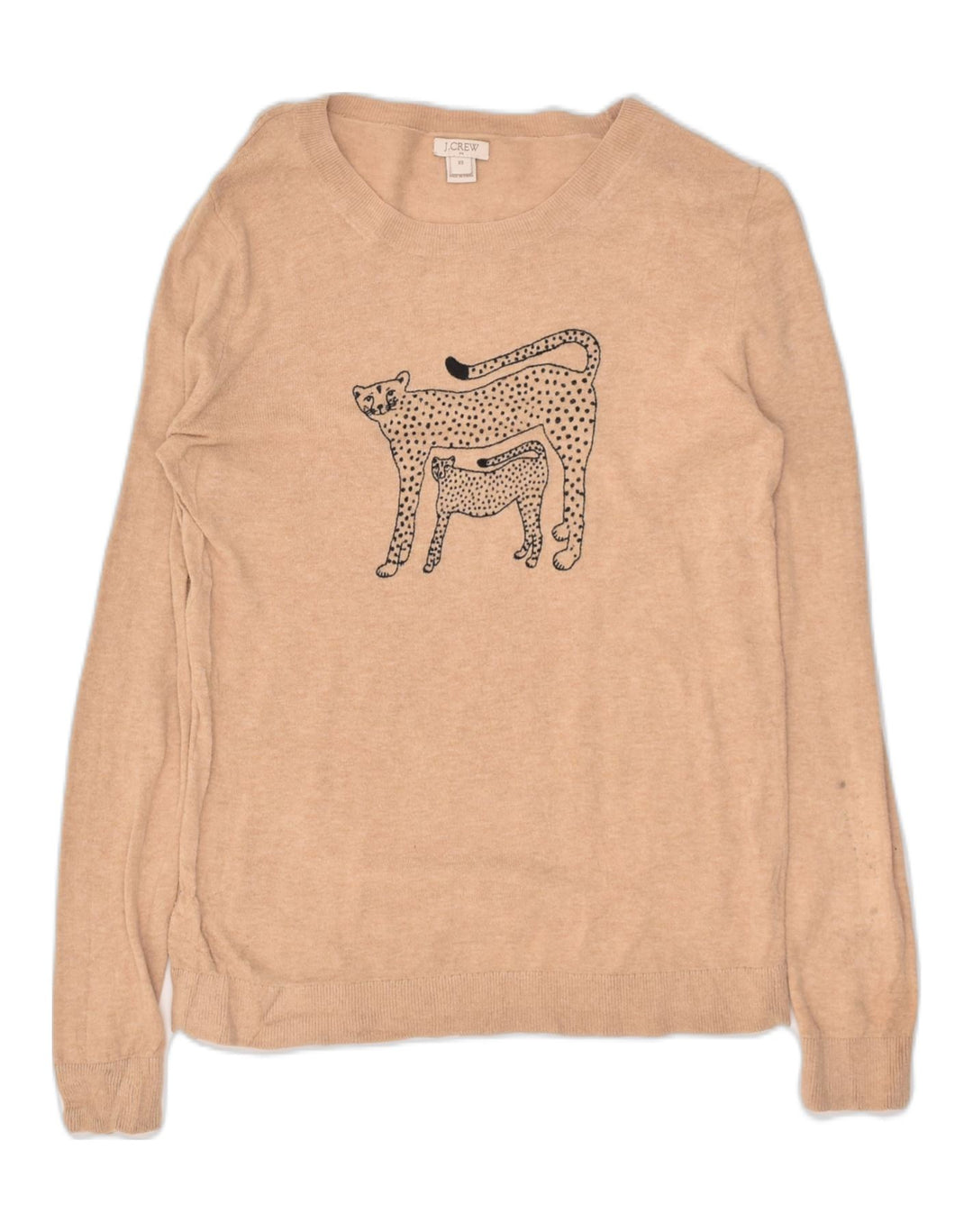 J. CREW Womens Graphic Crew Neck Jumper Sweater UK 6 XS Beige Animal Print | Vintage J. Crew | Thrift | Second-Hand J. Crew | Used Clothing | Messina Hembry 