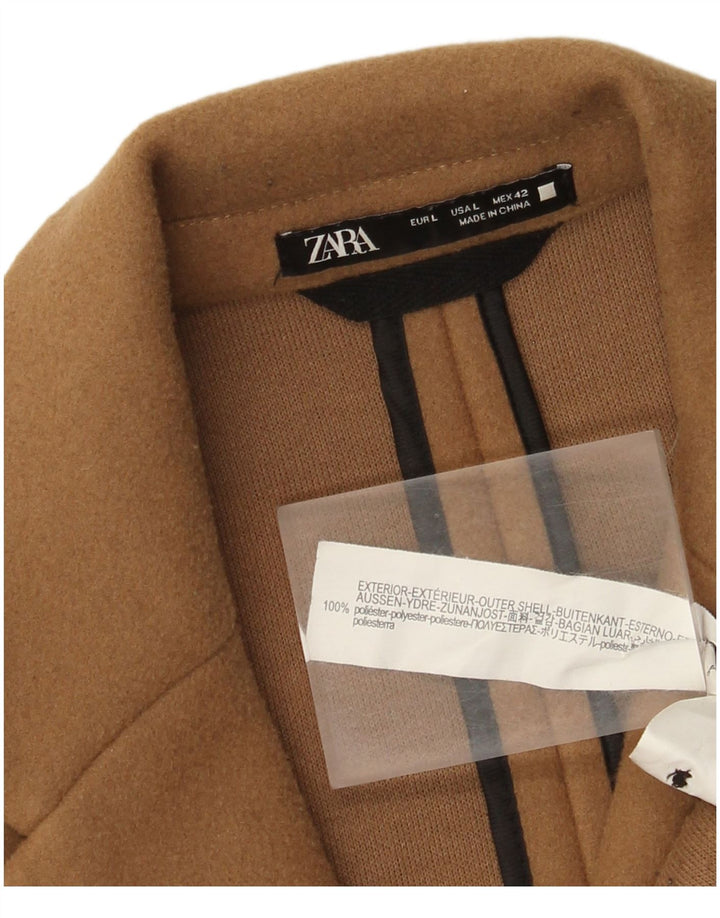 Zara Mens Overcoat UK 40 Large Brown Polyester