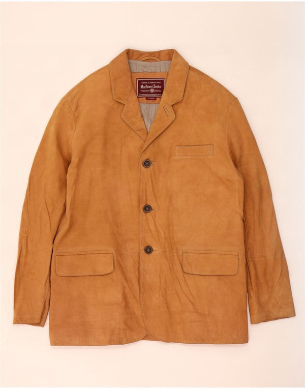 Marlboro Classics Herren-Blazer aus Wildleder mit 3 Knöpfen, UK 42, XL, beiges Leder