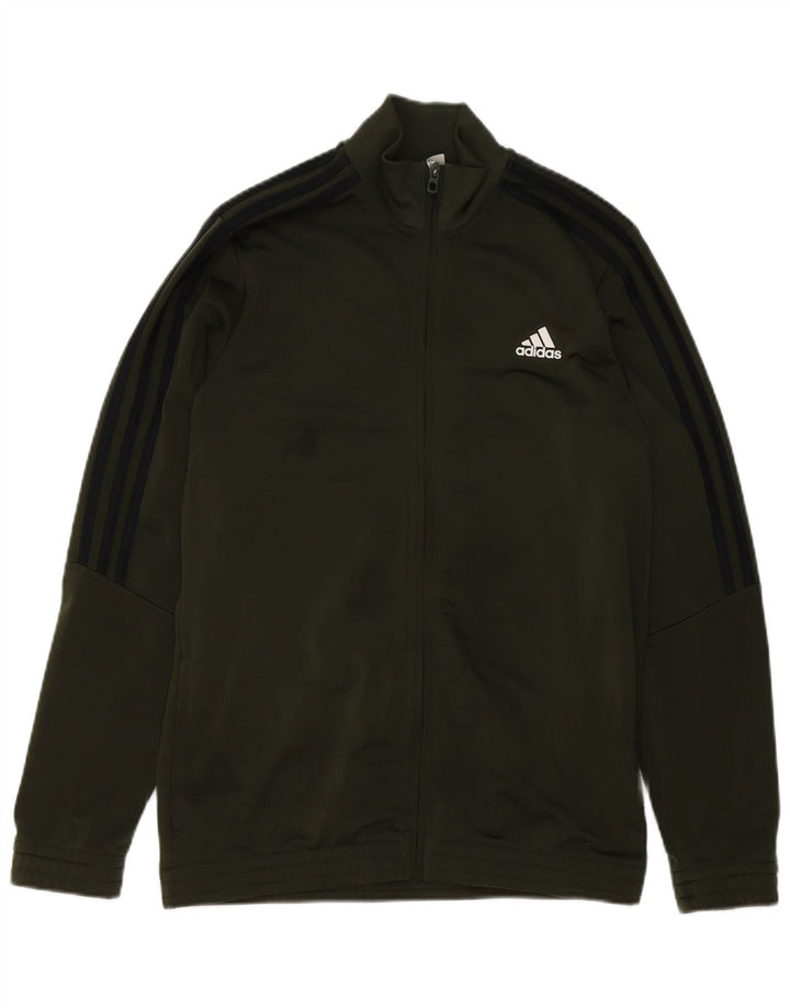 Adidas Boys Tracksuit Top Jacket 15-16 Years Green Polyester