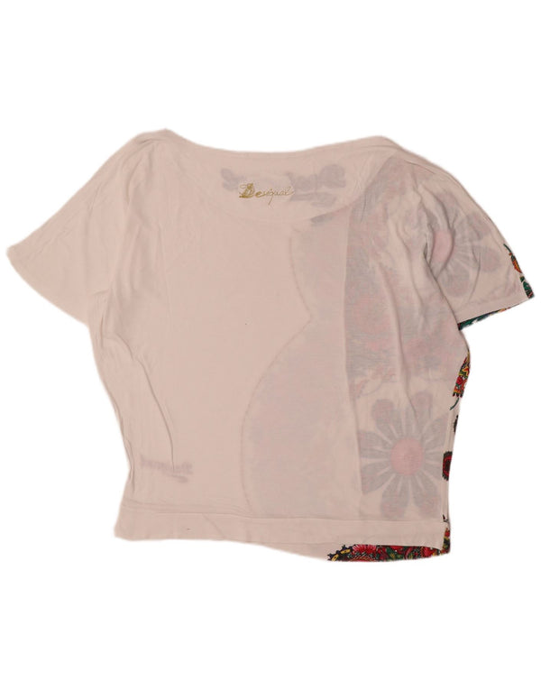 Desigual Kvinder Oversized Grafisk T-Shirt Top UK 16 Stor Hvid Blomster