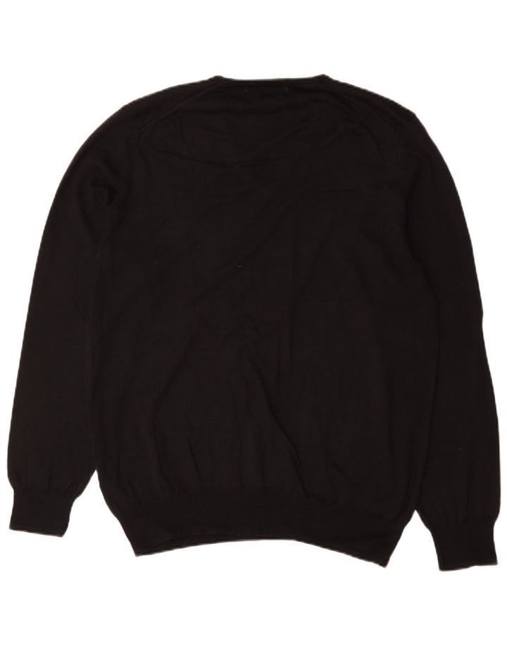 Zara Mens V-Neck Jumper Sweater Large Black Cotton