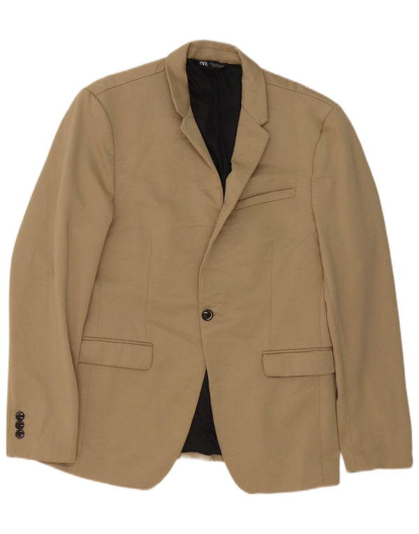 Jaqueta blazer masculina Zara com 1 botão EU 50 poliéster bege médio