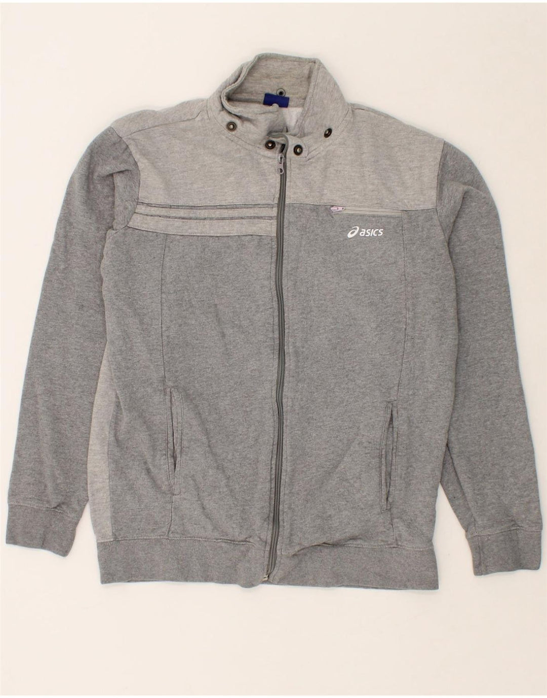 ASICS Womens Graphic Tracksuit Top Jacket UK 16 Large Grey Cotton Vintage Asics and Second-Hand Asics from Messina Hembry 