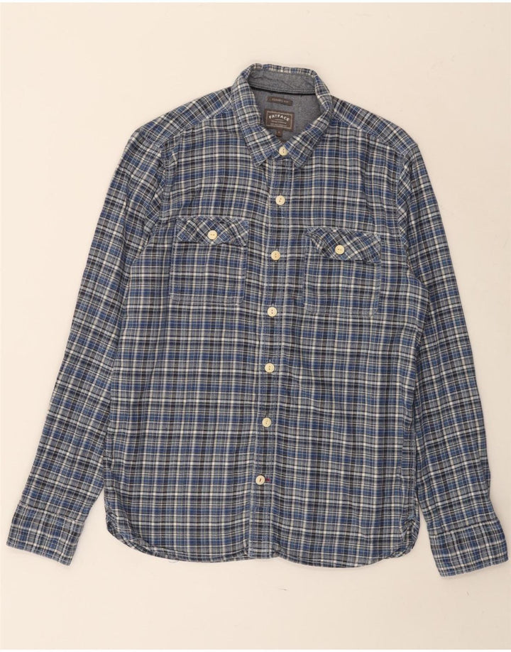 FAT FACE Mens Classic Fit Flannel Shirt Small Blue Check Cotton