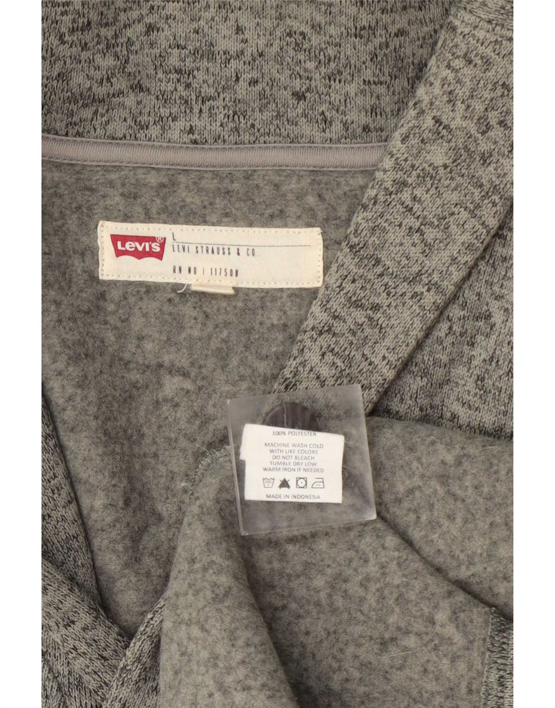 Levi's herre cardigan sweater, stor grå flækket polyester