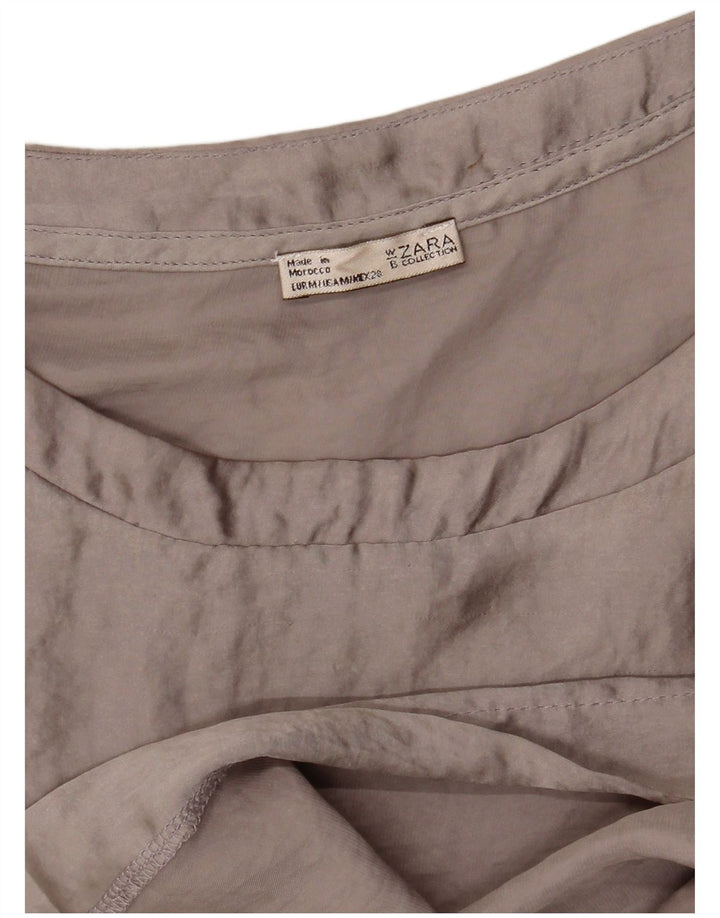 Zara Womens Crop Langærmet Bluse Top UK 14 Medium Grey