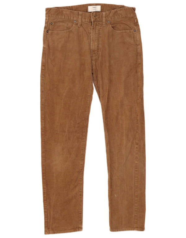 Calça masculina de veludo cotelê Marks & Spencer Slim Fit W32 L29 algodão marrom