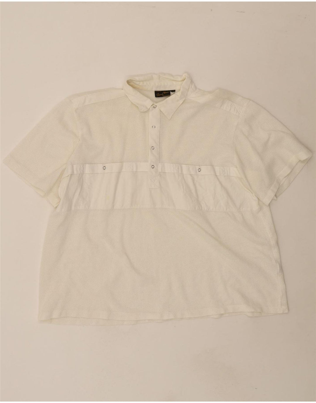 VINTAGE Mens Short Sleeve Pullover Shirt Medium White Polyester Vintage Vintage and Second-Hand Vintage from Messina Hembry 