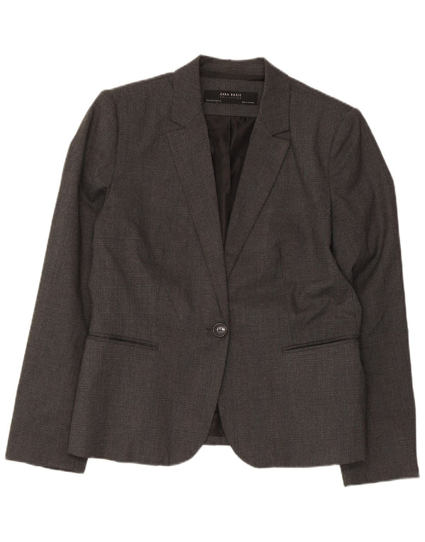 Jaqueta blazer feminina Zara com 1 botão EU 42 poliéster xadrez cinza grande