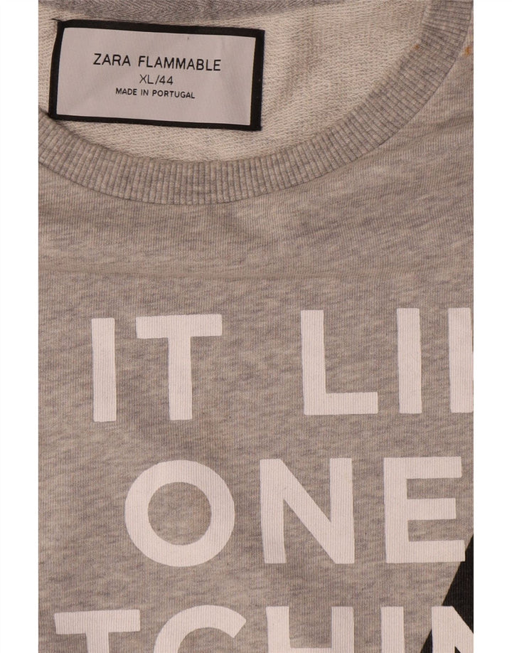 Zara Mens Graphic Sweatshirt Jumper XL Grey Cotton