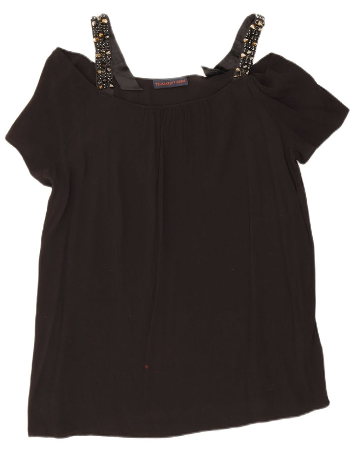 Trussardi Womens Off Shoulder Top IT 48 XL Black Viscose