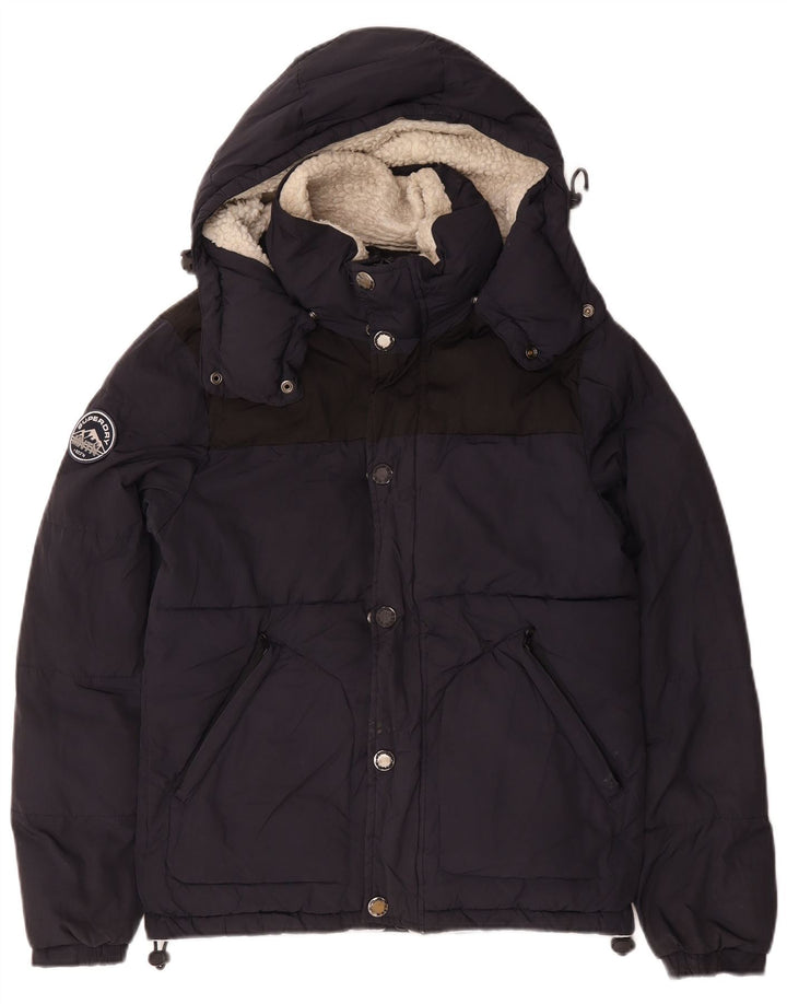 Superdry Veste matelassée à capuche pour hommes UK 36 Small Bleu Marine Polyester