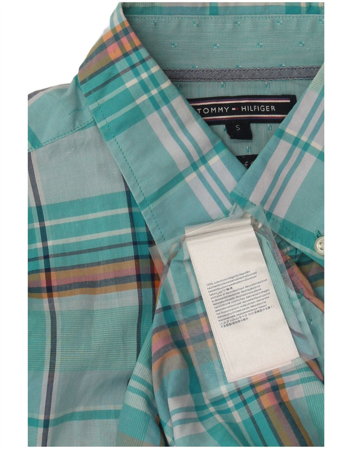 Tommy Hilfiger Mens Shirt Small Turquoise Check Cotton
