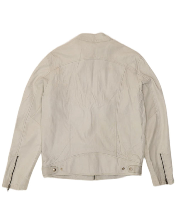Vintage Womens Biker Leather Jacket UK 18 XL White Leather