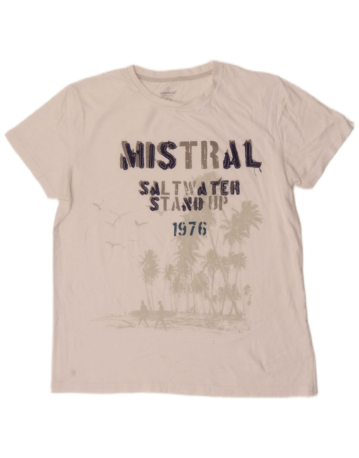 Mistral Herre Grafisk T-Shirt Top Stor Hvid Bomuld