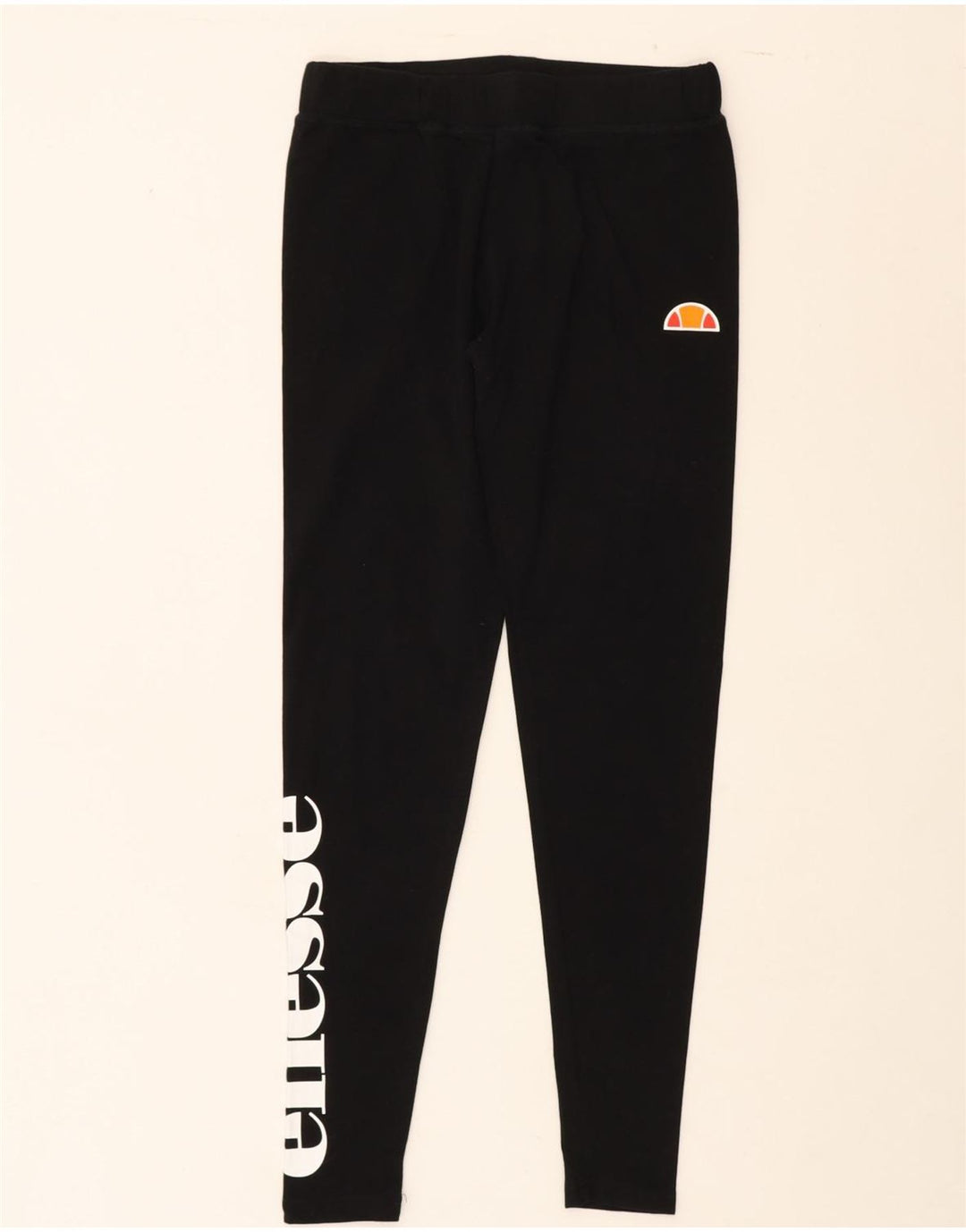 ELLESSE Womens Graphic Leggings UK 12 Medium Black Cotton Vintage Ellesse and Second-Hand Ellesse from Messina Hembry 