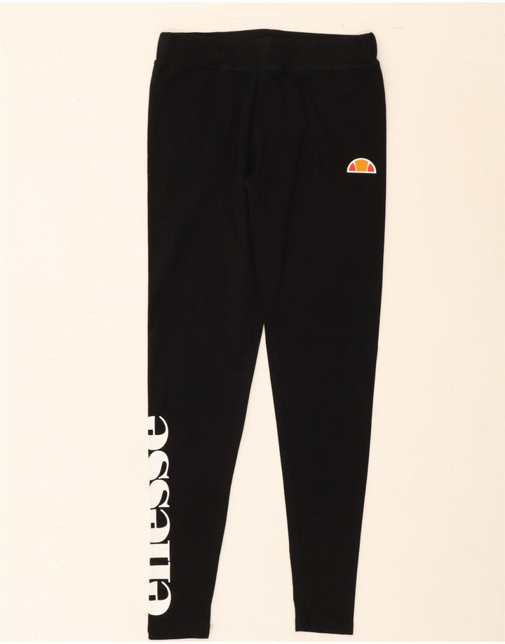 ELLESSE Womens Graphic Leggings UK 12 Medium Black Cotton Vintage Ellesse and Second-Hand Ellesse from Messina Hembry 