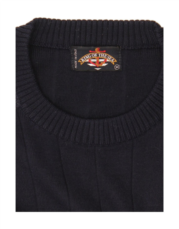 VINTAGE Mens Crew Neck Jumper Sweater Medium Navy Blue Wool Vintage Vintage and Second-Hand Vintage from Messina Hembry 
