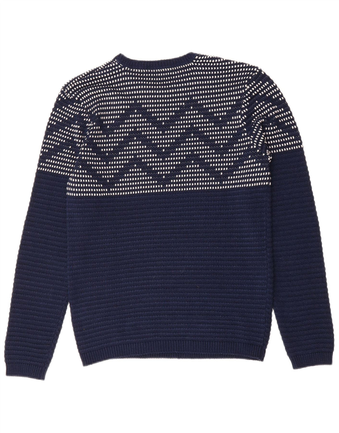 ZARA Mens Crew Neck Jumper Sweater Small Navy Blue Chevron