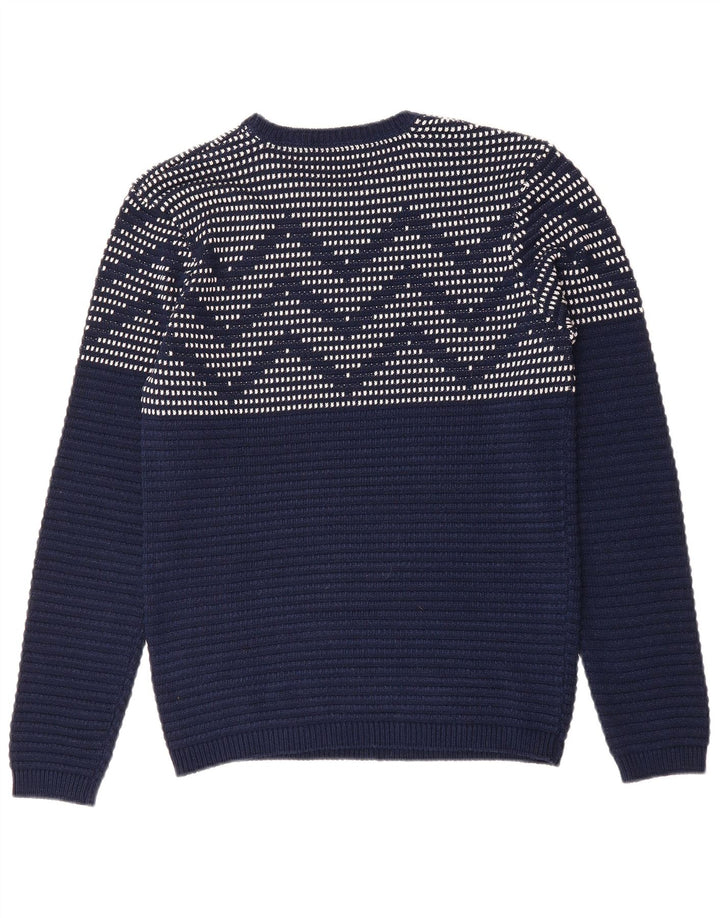 ZARA Mens Crew Neck Jumper Sweater Small Navy Blue Chevron