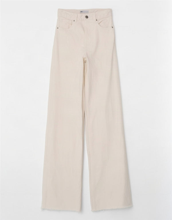Zara Vaqueros de pierna ancha y cintura alta para mujer EU 34 2XS W24 L33 Algodón blanco roto