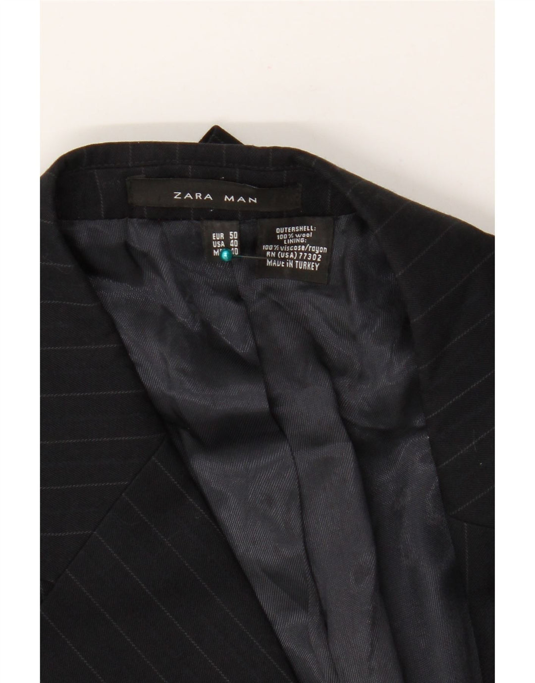 Zara Mens 2 Button Blazer Jacket EU 50 Medium Black Pinstripe Wool