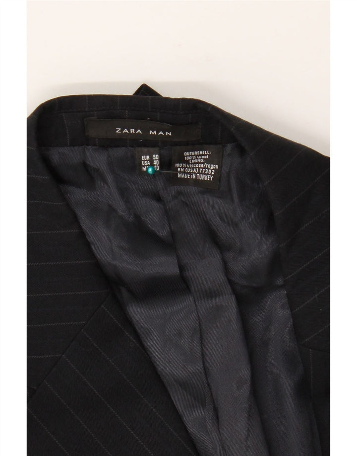 Zara Mens 2 Button Blazer Jacket EU 50 Medium Black Pinstripe Wool