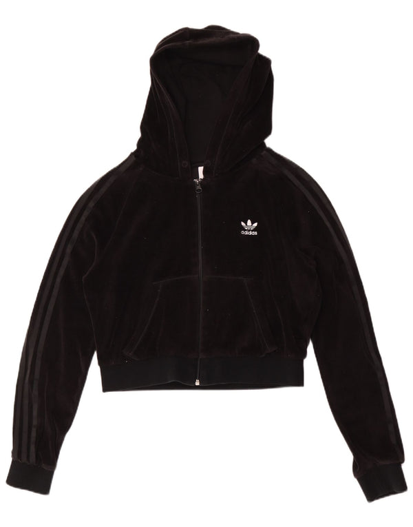 Maglione con cappuccio e zip in velluto corto da donna Adidas UK 14 medio nero