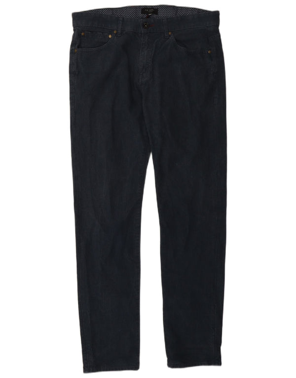 Pantaloni casual slim da uomo Ted Baker W32 L30 cotone a spina di pesce blu navy