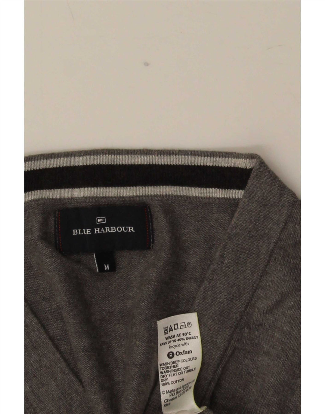 Marks & Spencer Mens Blue Harbour Cardigan Sweater Medium Grey Cotton