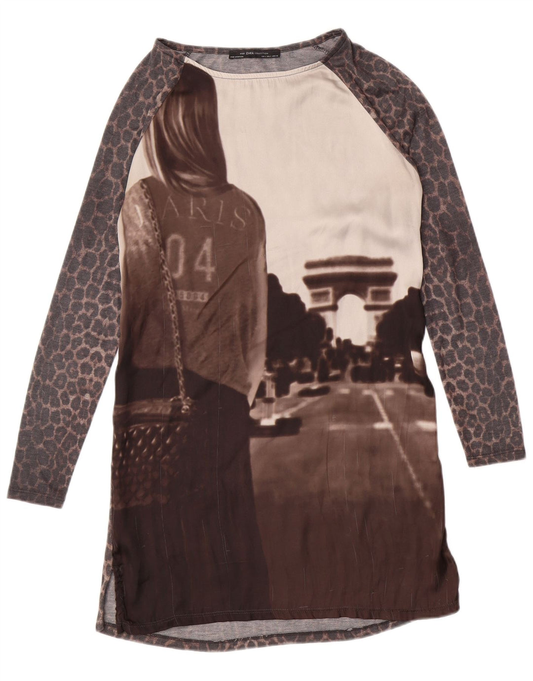 ZARA Womens Paris Basic Dress UK 10 Small Brown Animal Print Modern