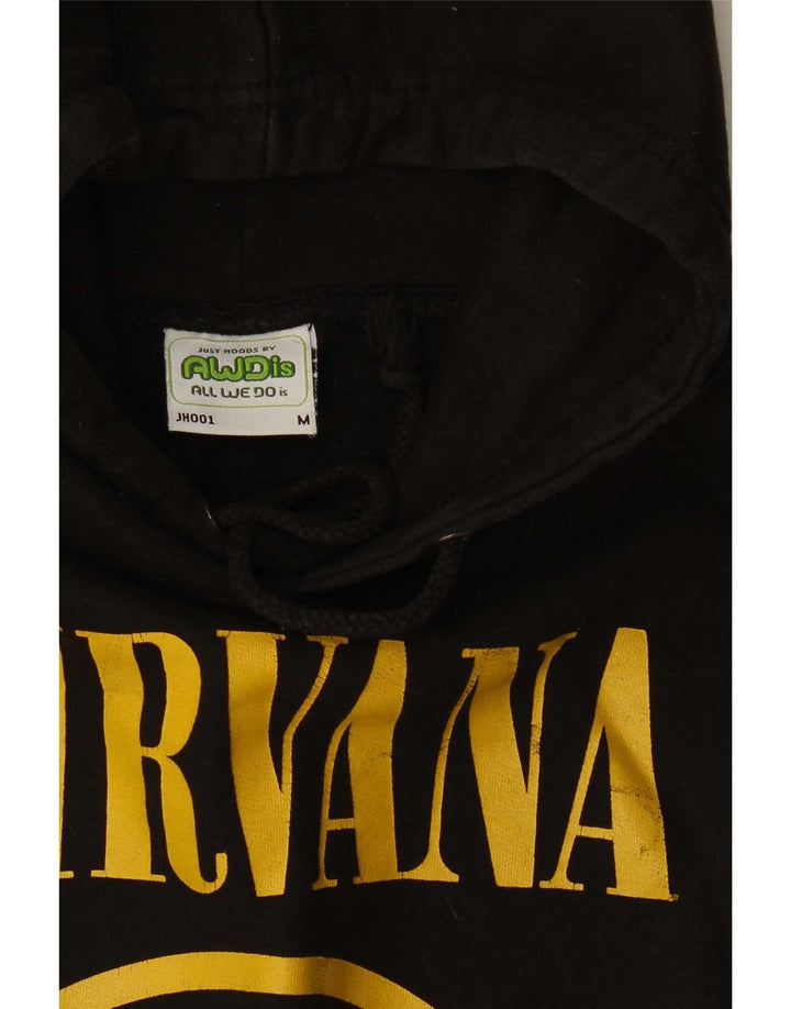 Vintage Mens Nirvana Graphic Hoodie Jumper Medium Black Cotton