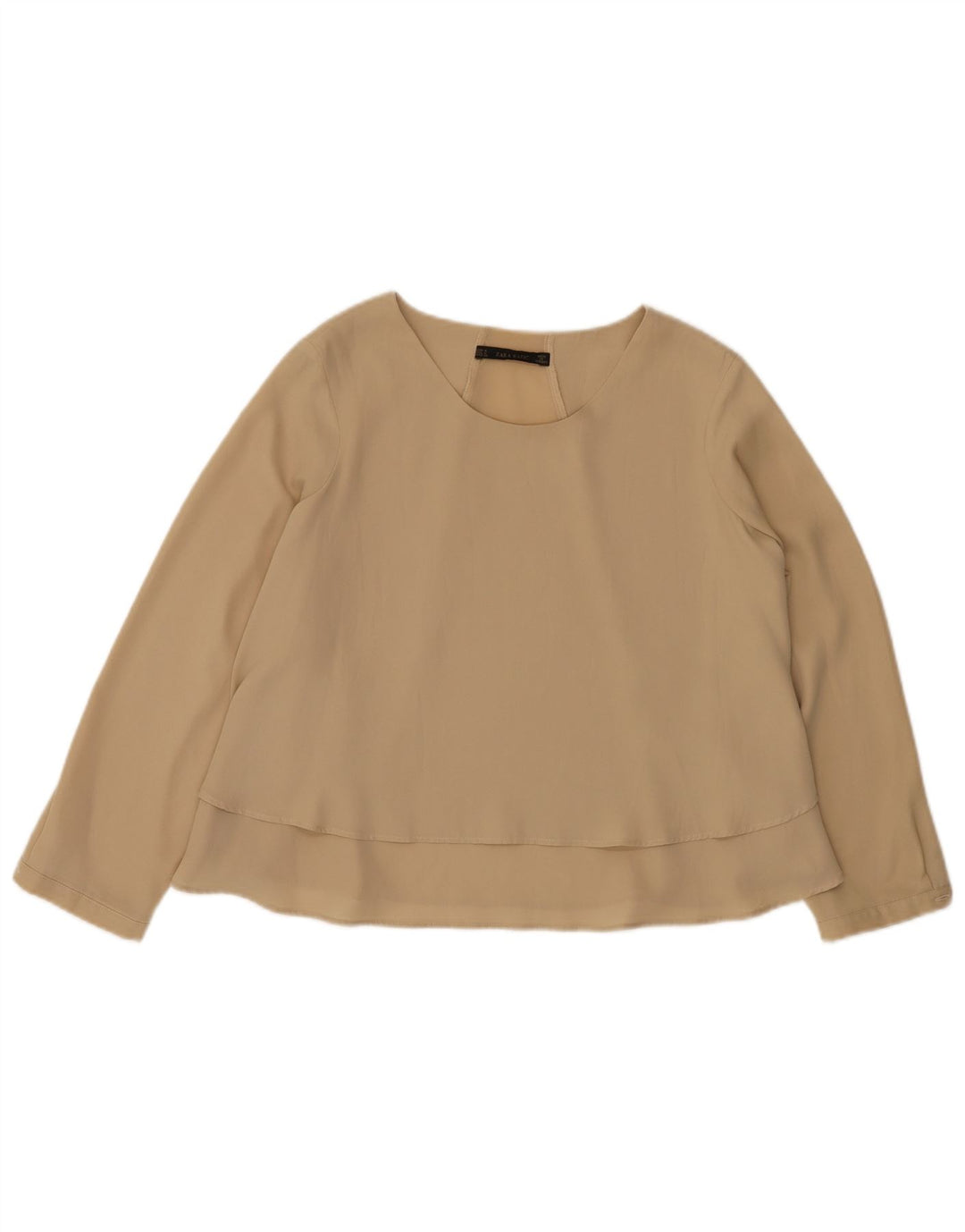 Zara Dame Langærmet Bluse Top UK 14 Medium Beige Polyester