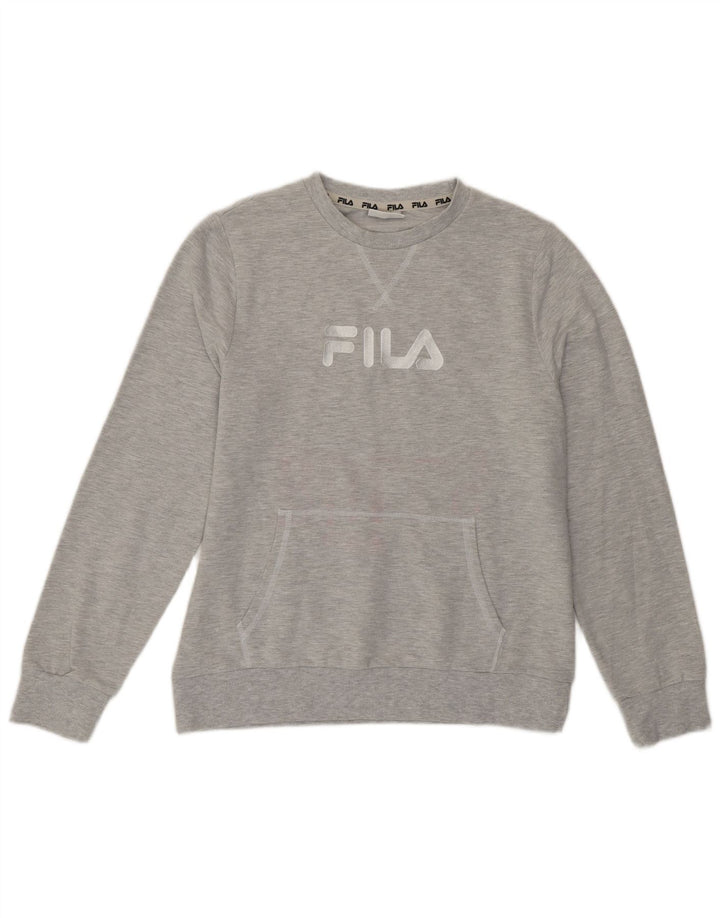 FILA Womens Graphic Sweatshirt Jumper UK 14 Medium Grey Cotton