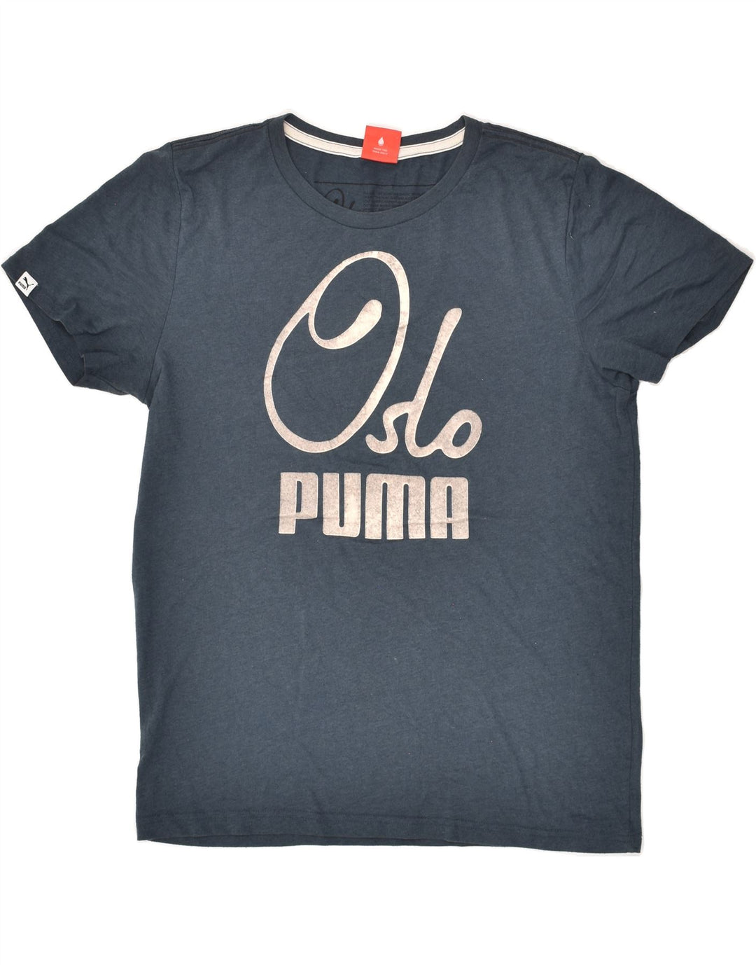 PUMA Mens Oslo Graphic T-Shirt Top Medium Navy Blue | Vintage Puma | Thrift | Second-Hand Puma | Used Clothing | Messina Hembry 