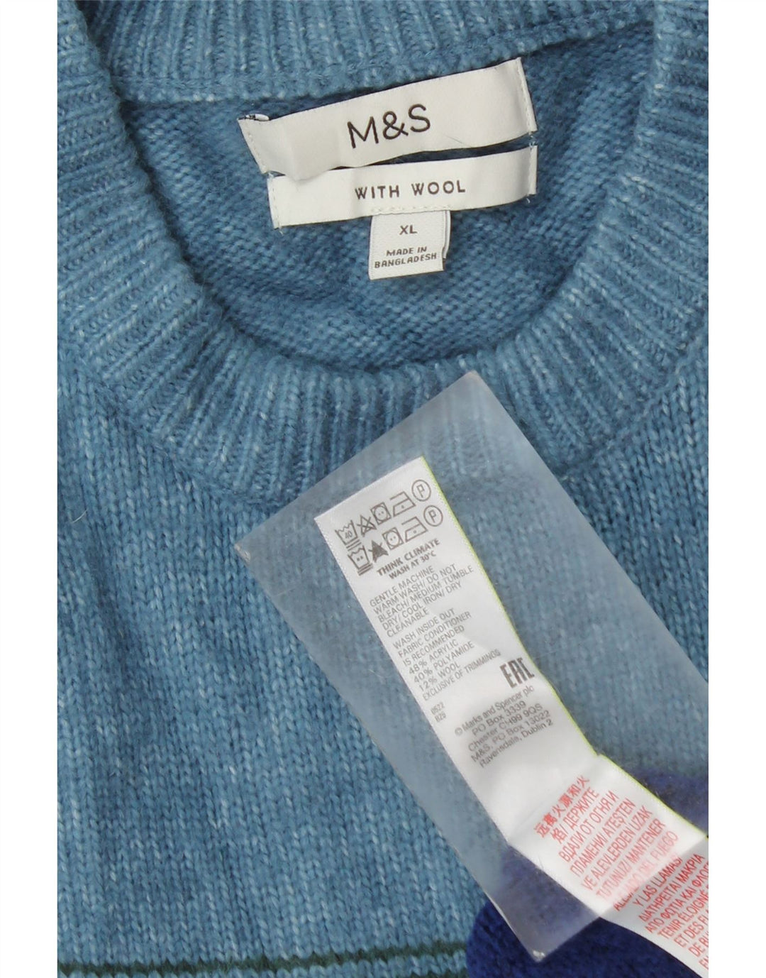 Marks & Spencer Herren-Pullover mit Rundhalsausschnitt, XL, mehrfarbig gestreift