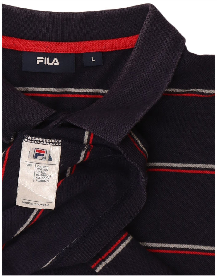 Fila Mens Polo Shirt Large Navy Blue Striped Cotton