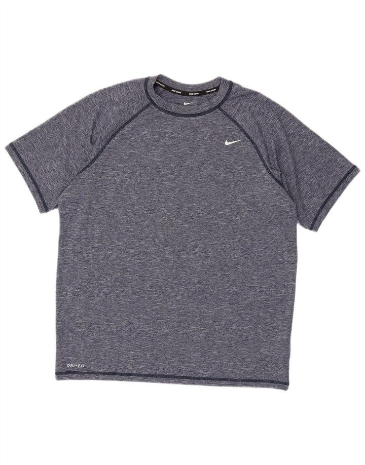 Nike Mens Dri Fit T-Shirt Top Large Navy Blue Flecked Polyester