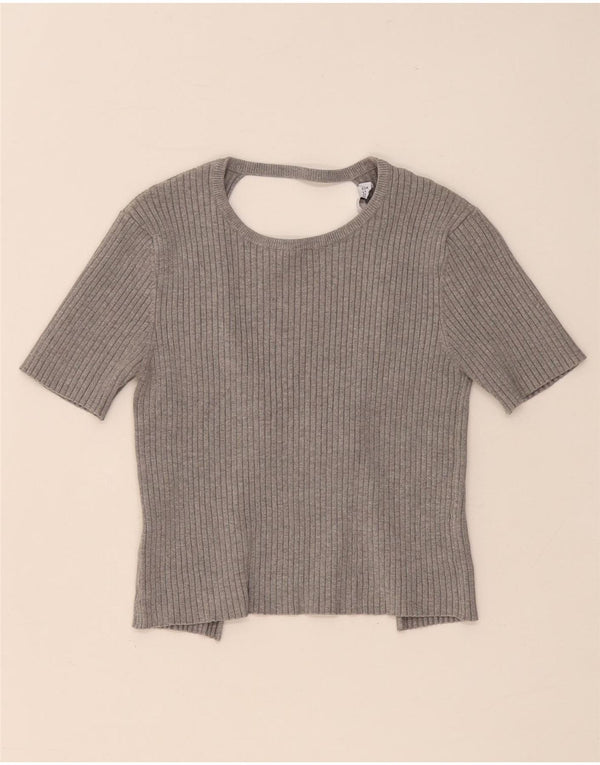 Zara Womens Crop Bluse Top UK 12 Medium Grey