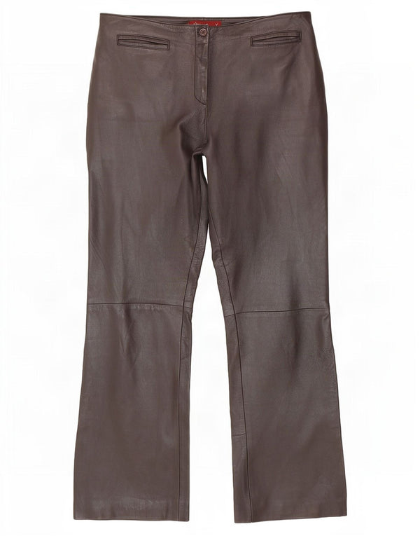 Olly & Co Womens Bootcut Leather Trousers UK 14 Large W34 L30 Brown