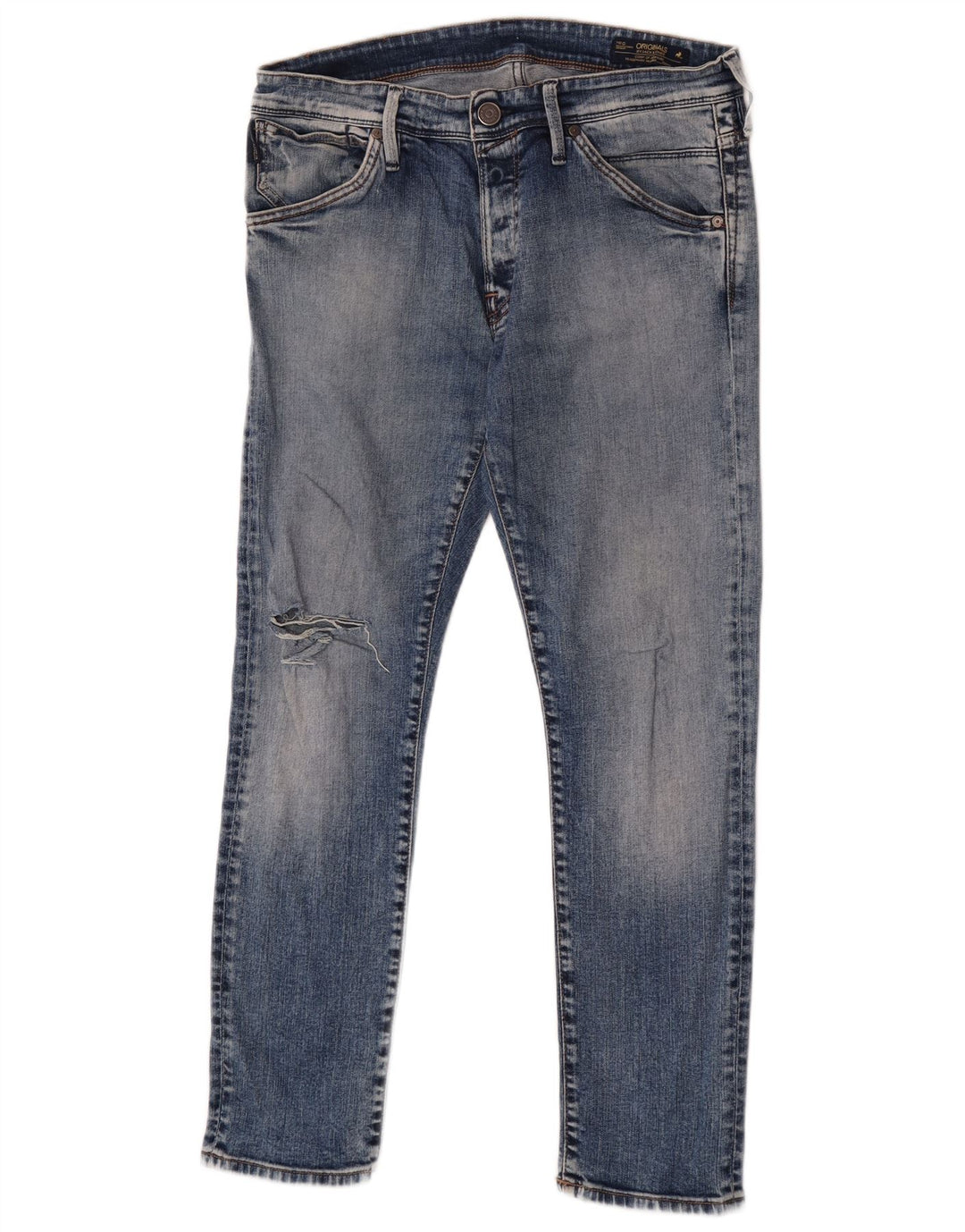 Jack & Jones Mens Distressed Slim Jeans W34 L30 Blue Cotton