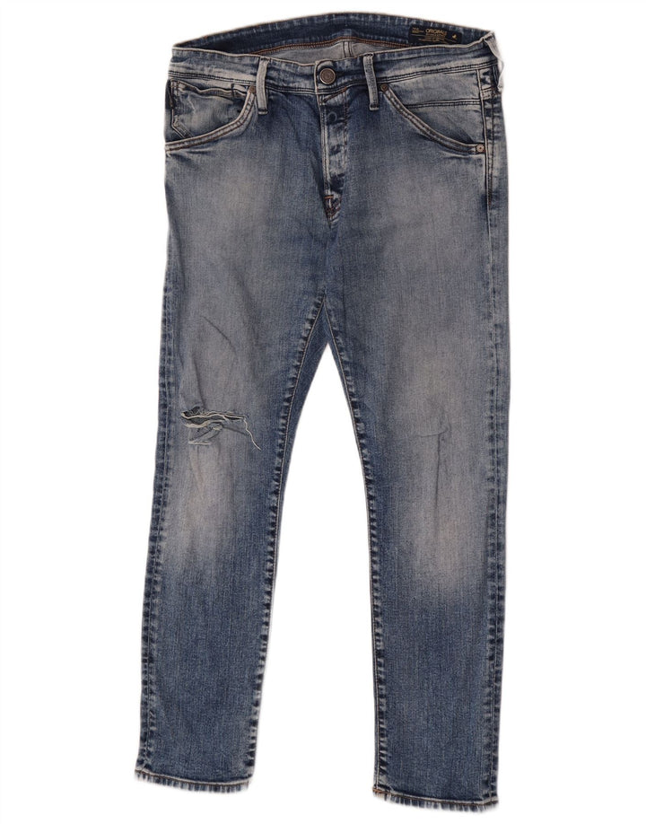 Jack & Jones Mens Distressed Slim Jeans W34 L30 Blue Cotton