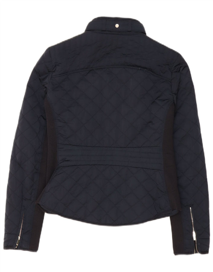 Zara Quiltet jakke til kvinder UK 10 Small Navy Blue Colourblock Polyester