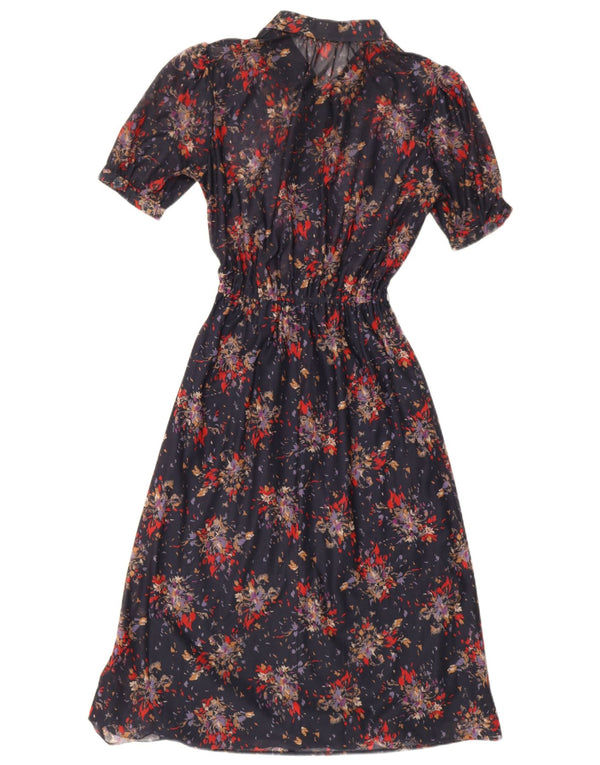 Vintage Womens A-Line Dress UK 10 Small Navy Blue Floral