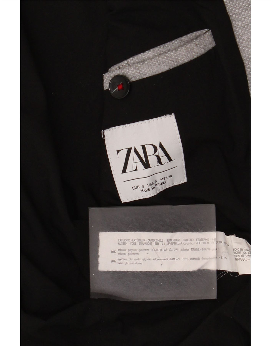 Zara Mens 2 Button Blazer Jacket UK 36 Small Grey Polyester