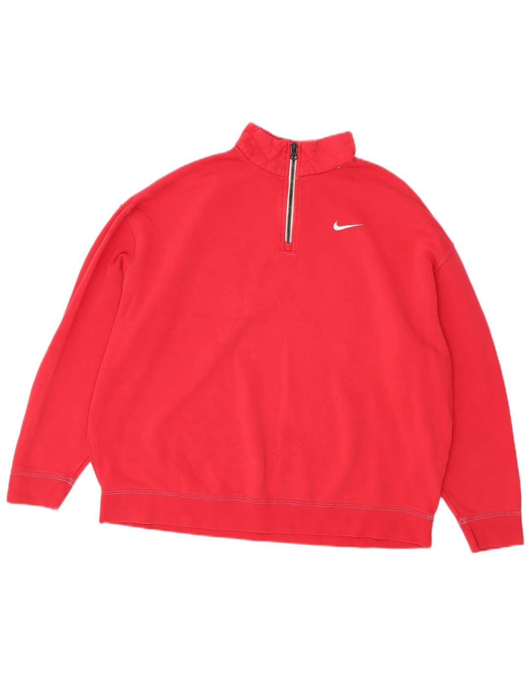 Nike Womens Oversized Zip Neck Sweatshirt Jumper UK 14 Medium Pink Cotton