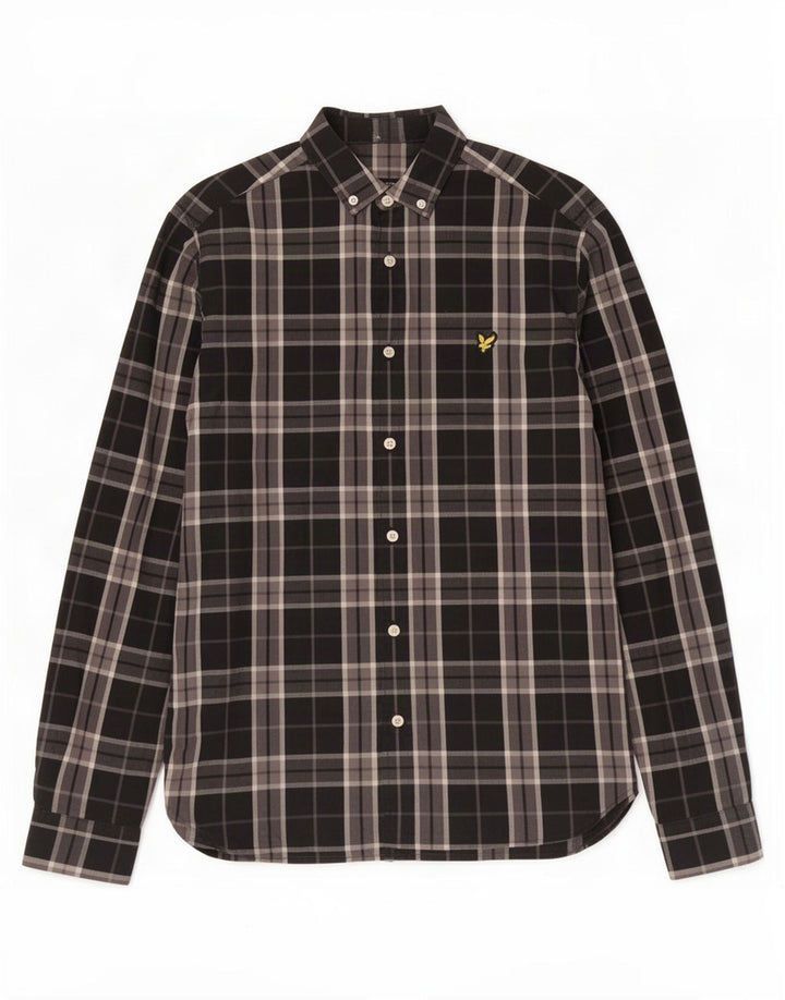 Lyle & Scott Herrenhemd, klein, schwarz, kariert, Baumwolle